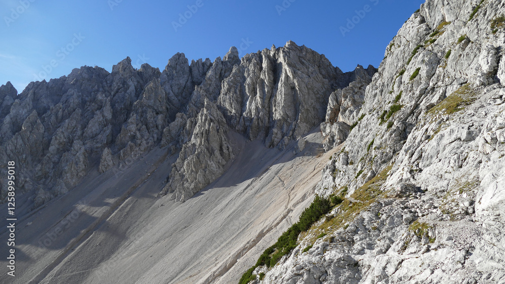 Stempeljoch at Karwendel mountains on Karwendel Hohenweg in Austria Stempeljoch at Karwendel mountains on Karwendel Hohenweg in Austria