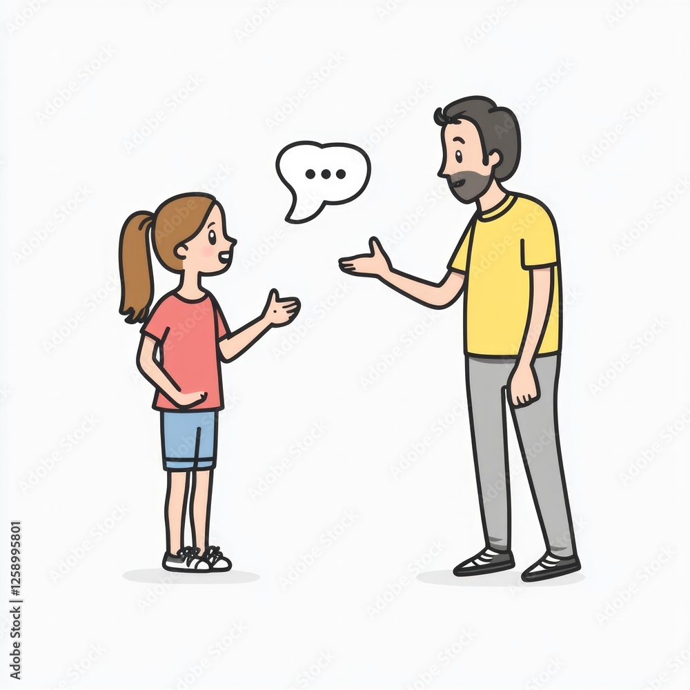 Father and daughter engaging in lighthearted conversation cartoon Father and daughter engaging in lighthearted conversation cartoon