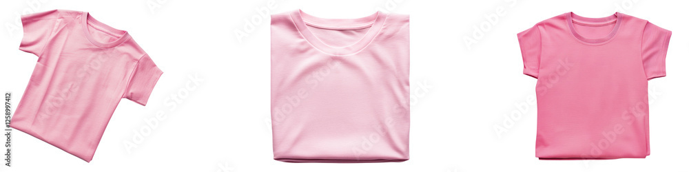 Pink folded t shirt isolated on transparent background ,PNG, set of Pink folded t shirt isolated on transparent background ,PNG, set of