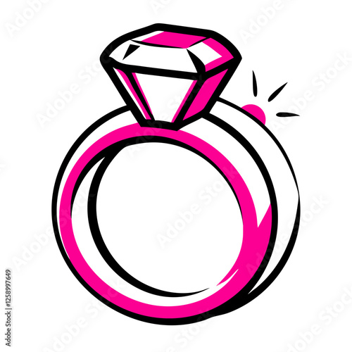 Engagement ring icon with diamond, romantic proposal concept