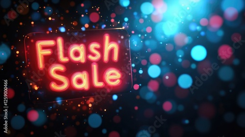 Vibrant flash sale neon sign with colorful bokeh lights