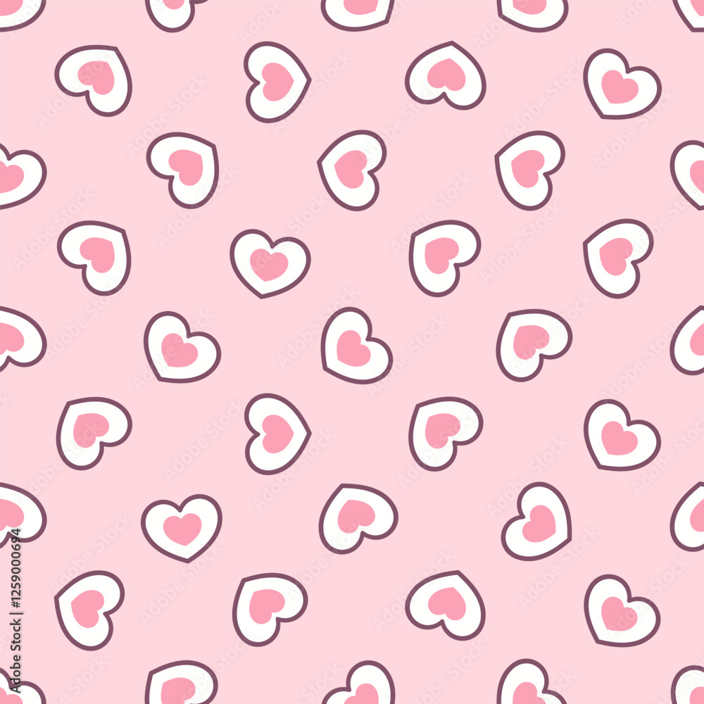 Outlined hearts on a pastel pink background. Vector seamless pattern. Best for textile, scrapbooking, wrapping paper and St. Valentine's Day decoration. Outlined hearts on a pastel pink background. Vector seamless pattern. Best for textile, scrapbooking, wrapping paper and St. Valentine's Day decoration.