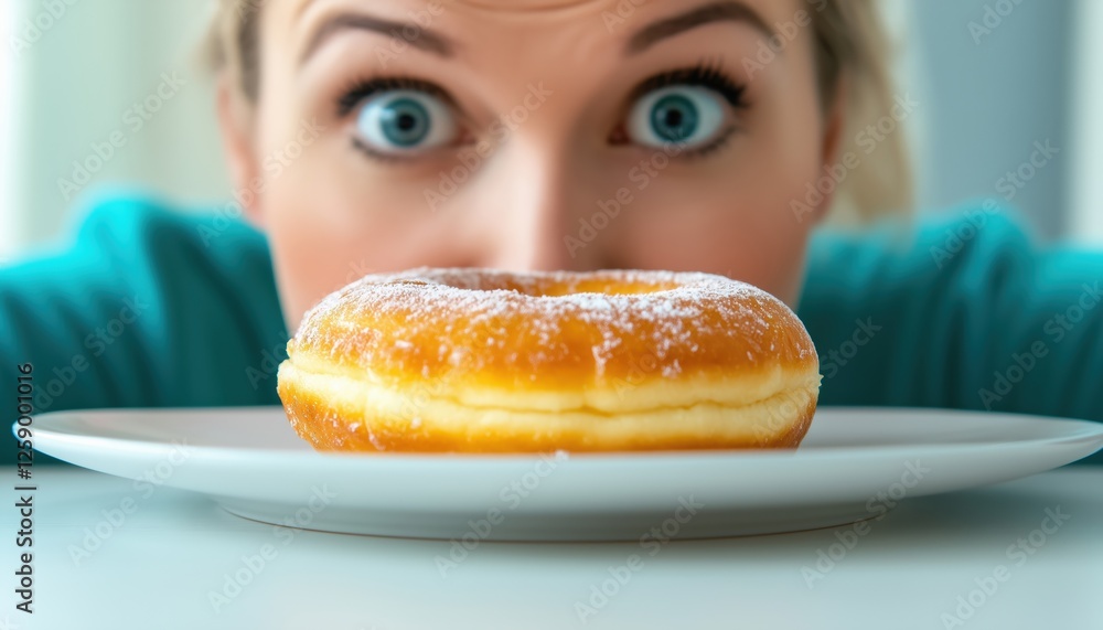 Fat Woman Caught On Camera Sneaking A Doughnut From A Plate Near A Table In A White Room. Photo Evidence. Fat Woman Caught On Camera Sneaking A Doughnut From A Plate Near A Table In A White Room. Photo Evidence.