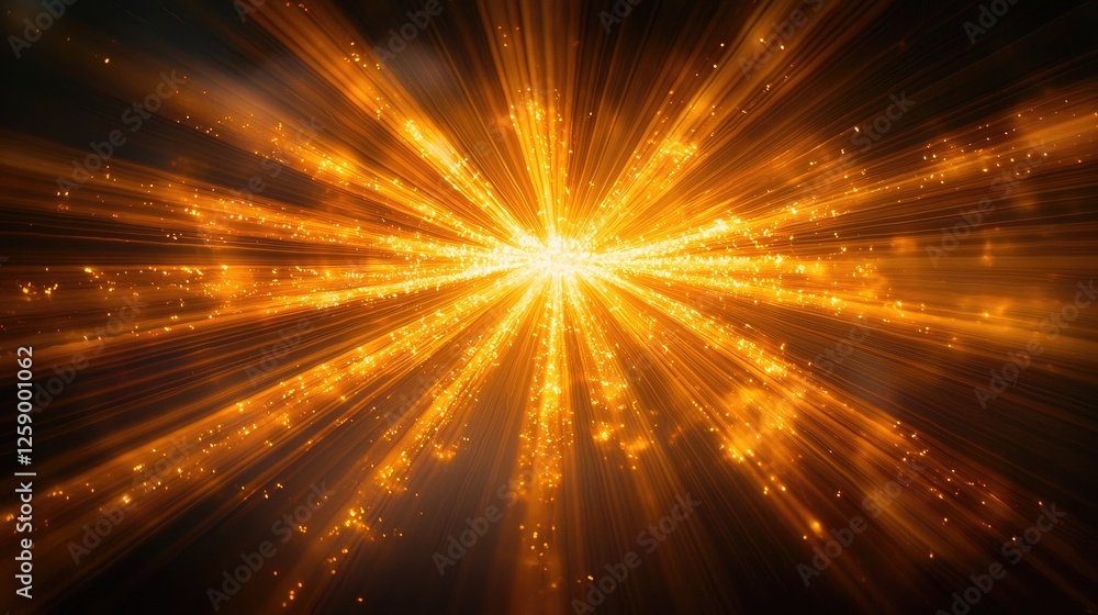 Obraz premium Golden Radiance Burst with Dynamic Light Rays and Sparkles