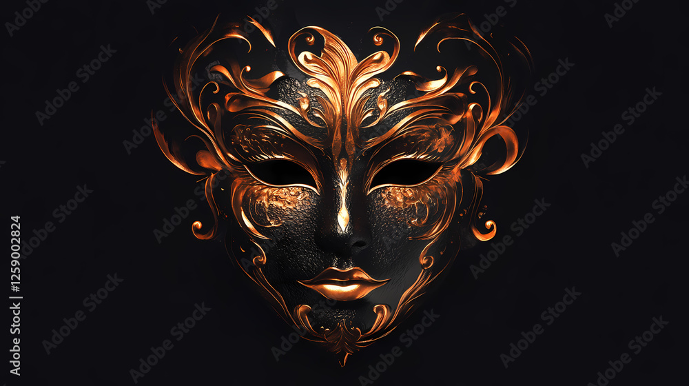 A striking mask set against a deep black background, highlighting its intricate details and otherworldly appearance. Otherworldly Carnival. Illustration A striking mask set against a deep black background, highlighting its intricate details and otherworldly appearance. Otherworldly Carnival. Illustration