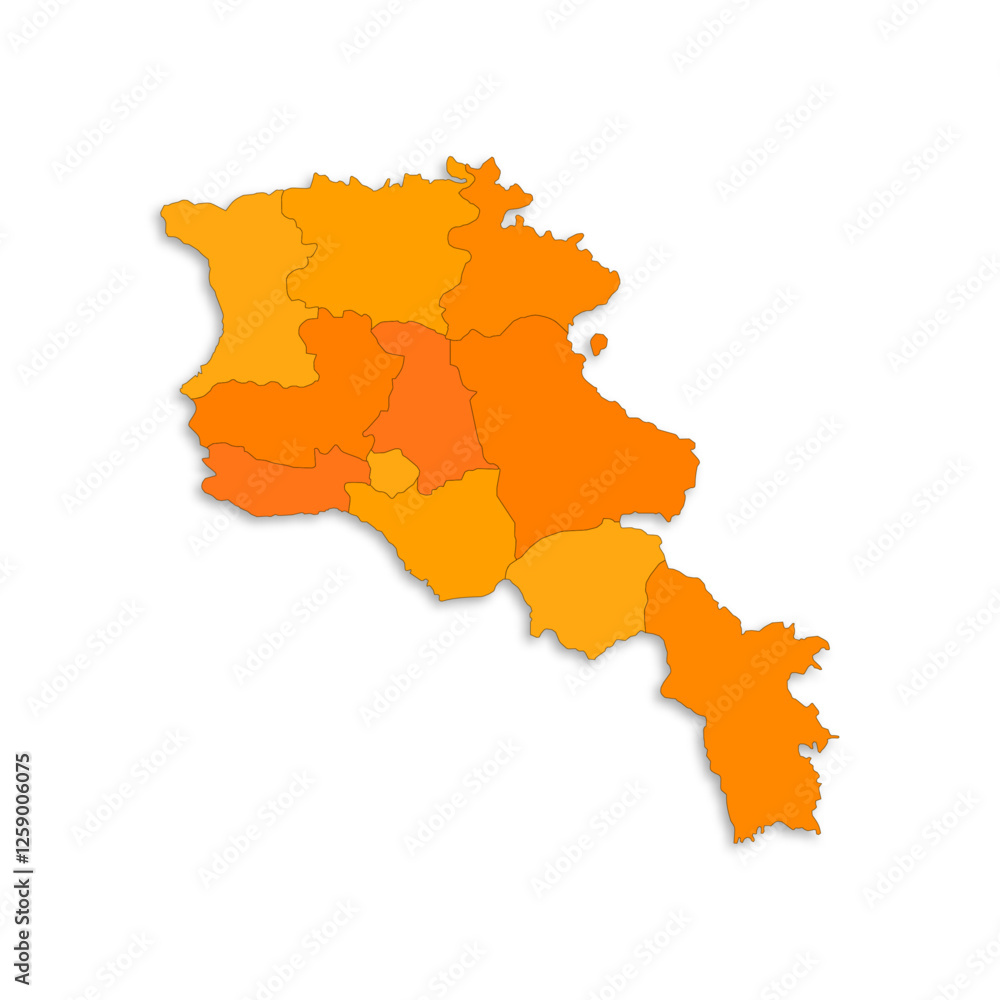 Fototapeta premium Armenia map with border highlighted regions, states, isolated on white background. Template map of Armenia. Detailed vector illustration.