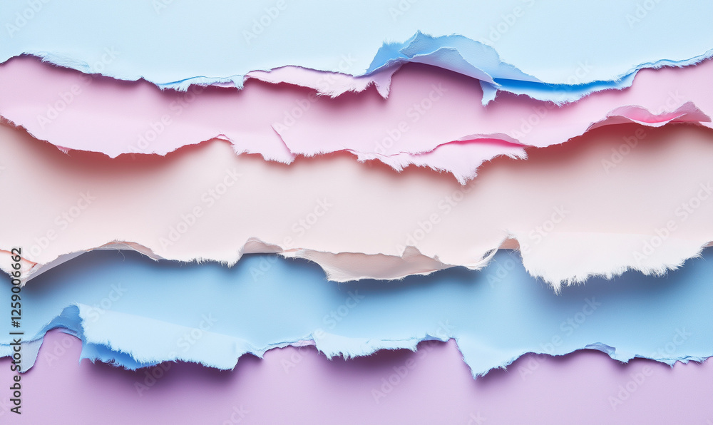 Fototapeta premium Vibrant pastel pink and blue torn paper background creates artistic textured design for creative projects