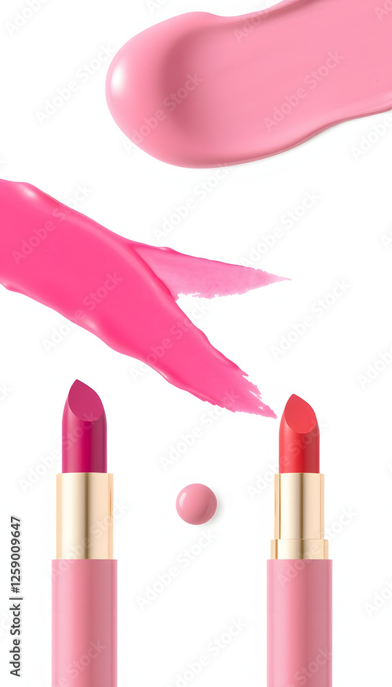 Obraz premium Pink cosmetic smears and swatches textures of serum, cream, fluid, lipstick, and gel. Isolated on transparent png background, colorful. with white shades