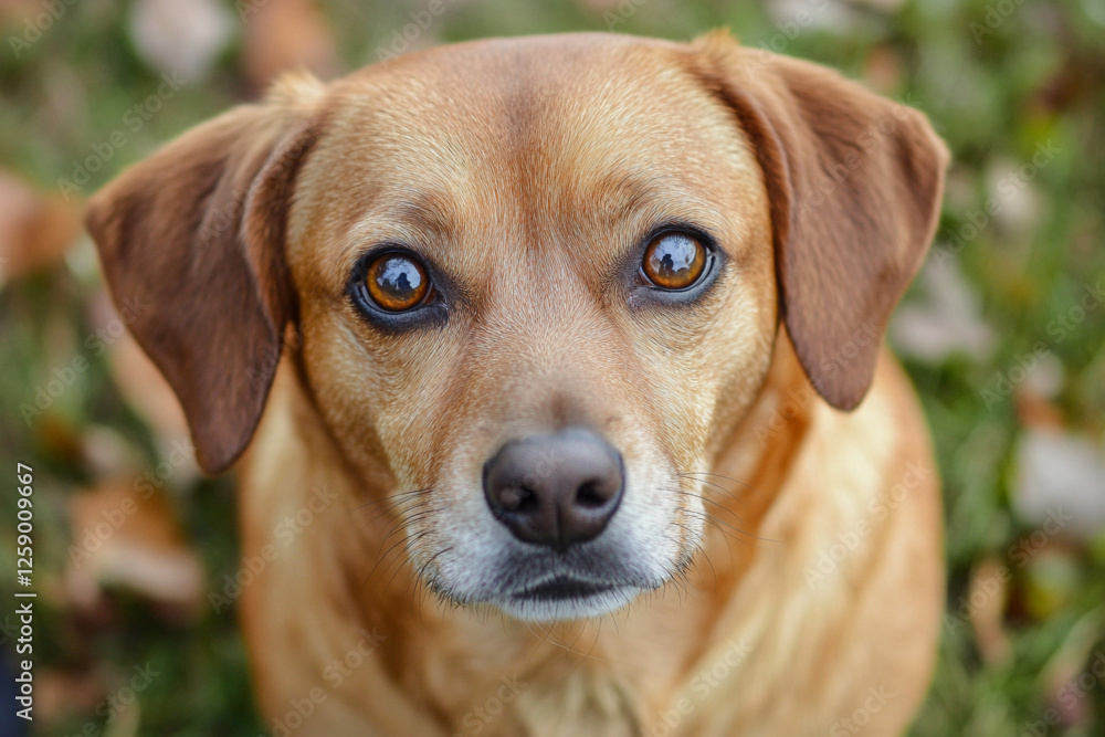 Puppy looking up at camera with blue eyes and brown fur Puppy looking up at camera with blue eyes and brown fur