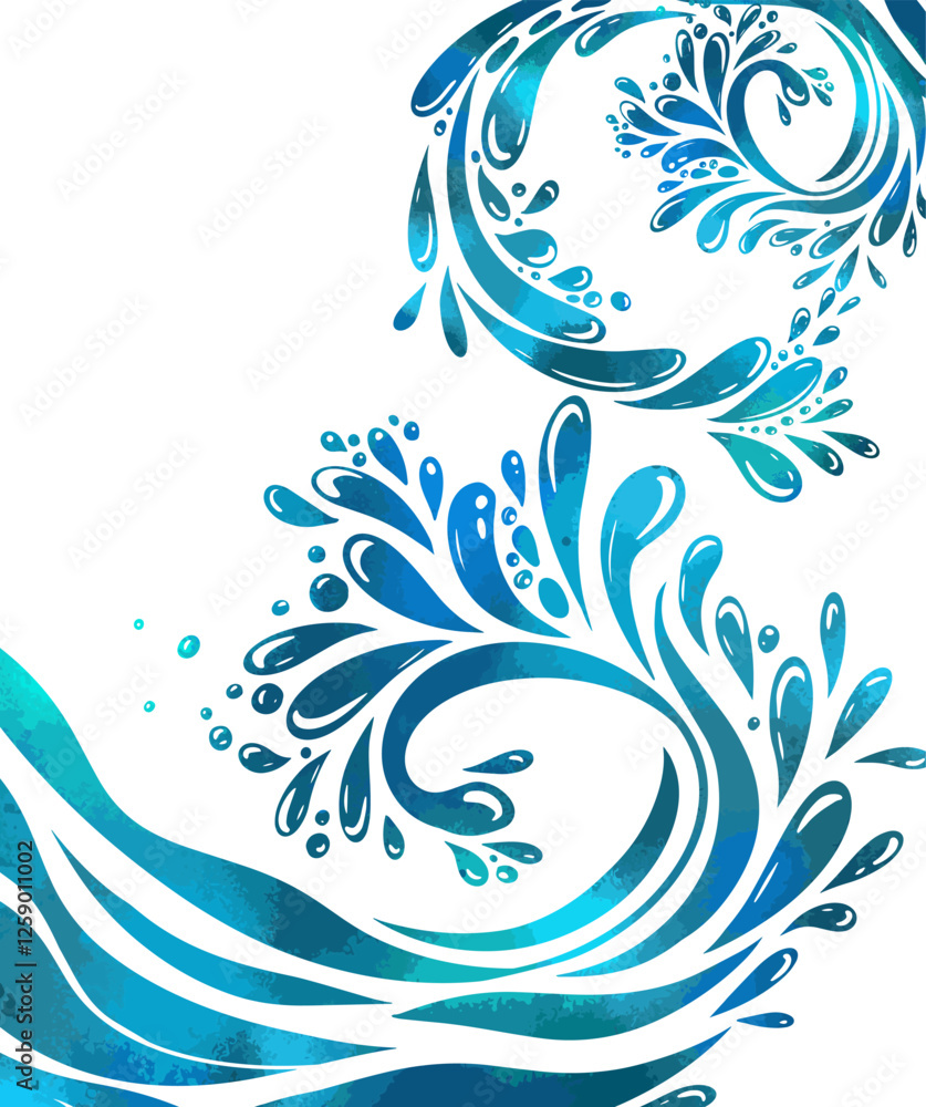 Blue watercolor river ocean wave layer background. hand drawn. Not AI, Vector illustration. Blue watercolor river ocean wave layer background. hand drawn. Not AI, Vector illustration.