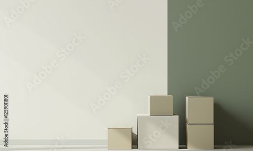 A stack of moving boxes placed in front of a white wall, representing relocation progress photo