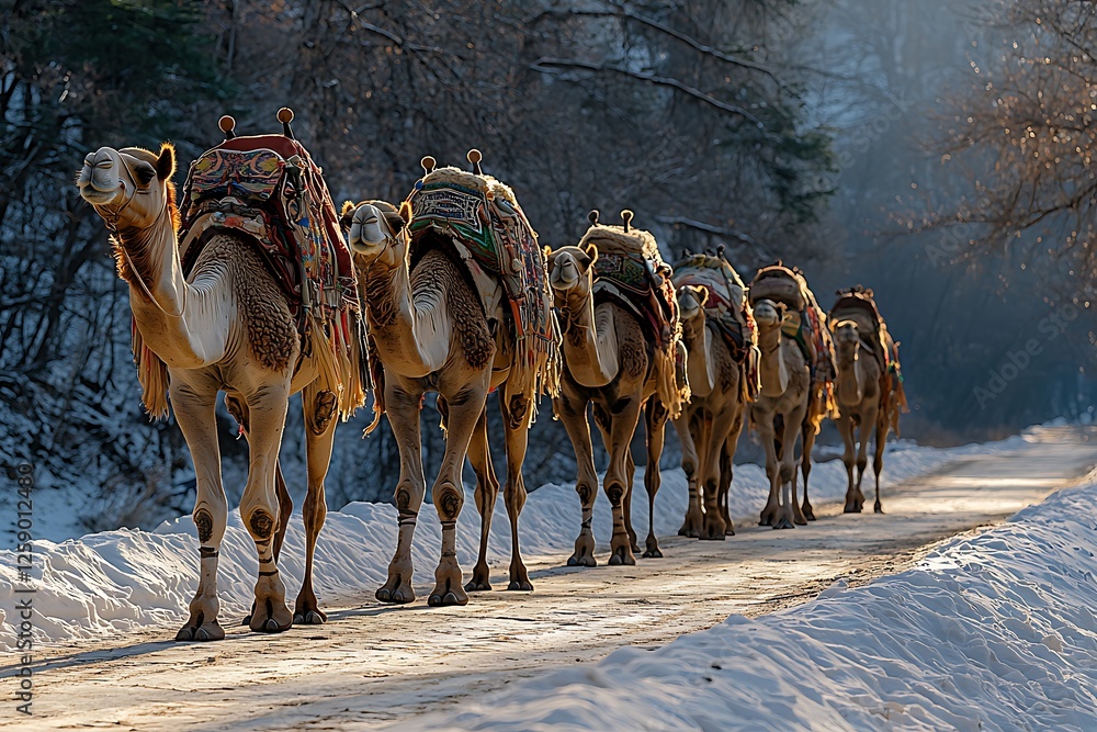 custom made wallpaper toronto digitalUnique view of a camel caravan casting long shadows over golden sand dunes during the golden hour