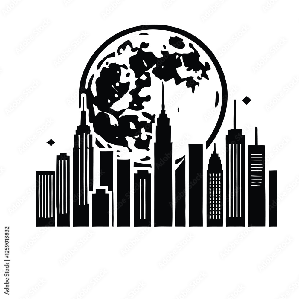 Obraz premium Minimalist Moonlit Cityscape