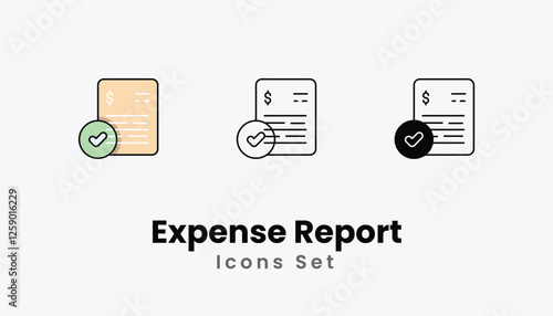 Expense Report Icons thin line and glyph vector icon stock illustration