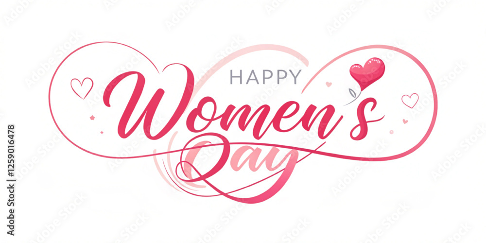 Happy Womens Day Calligraphic Typography Text connect with heart shape on white background. Woman Day Logo, Emblem, Greeting Card, Cover, Banner. Vector Template illustration on white background Happy Womens Day Calligraphic Typography Text connect with heart shape on white background. Woman Day Logo, Emblem, Greeting Card, Cover, Banner. Vector Template illustration on white background