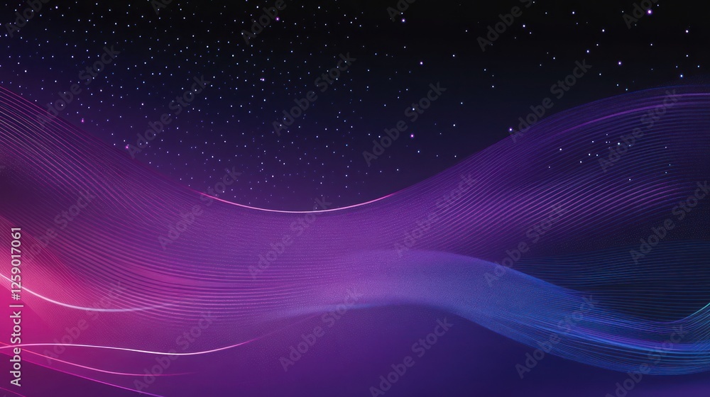 Abstract purple and blue wave background with glowing particles. Abstract purple and blue wave background with glowing particles.
