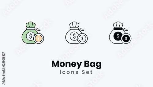 Money Bag Icons thin line and glyph vector icon stock illustration