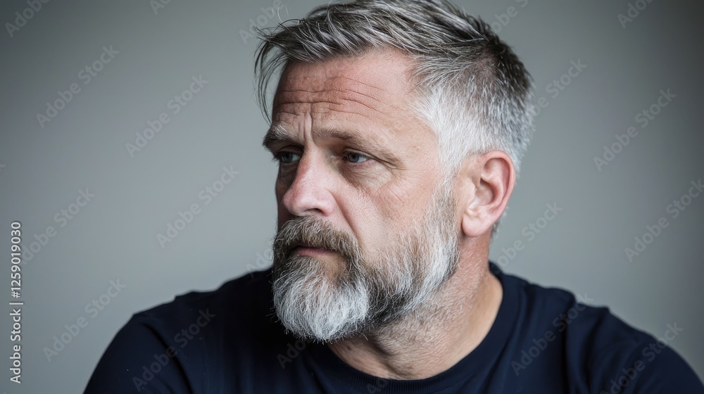 Fototapeta premium Pensive mature man portrait against neutral background. Possible use stock photo for psychology or emotional expression