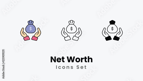 Net Worth Icons thin line and glyph vector icon stock illustration