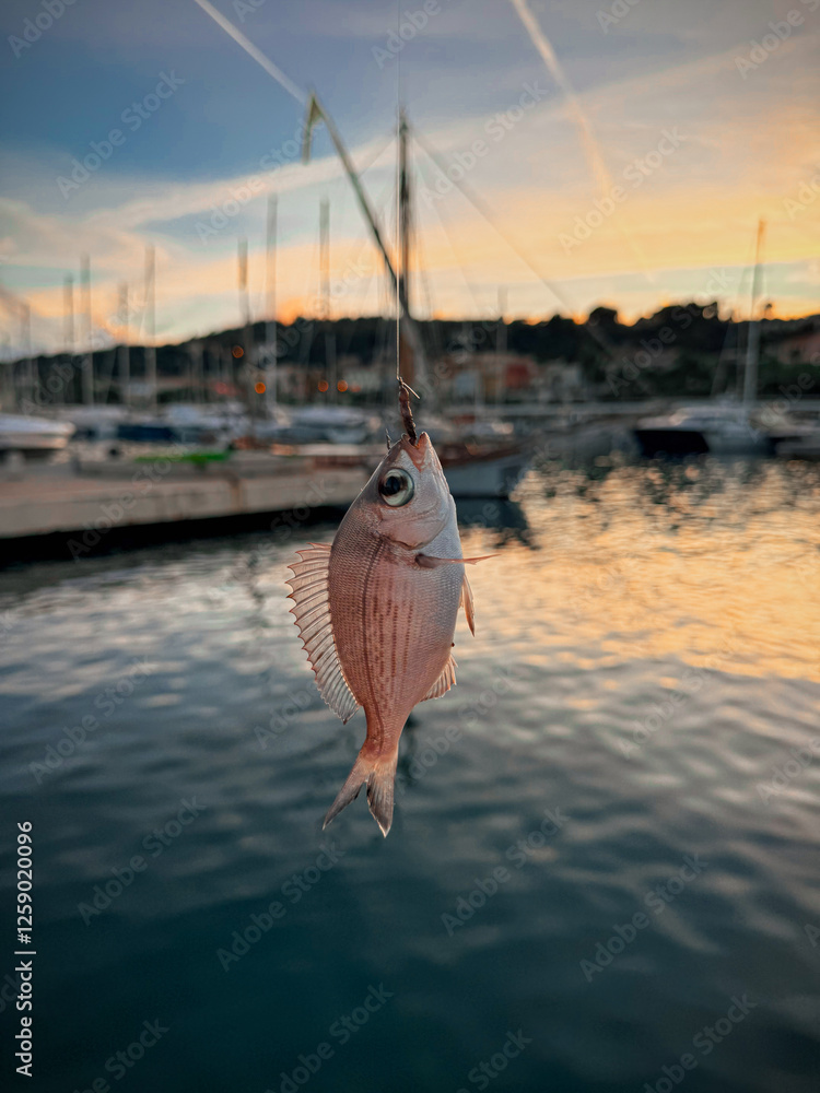 Obraz premium sea bass on a hook in the port of Saint Jean Cap Ferrat
