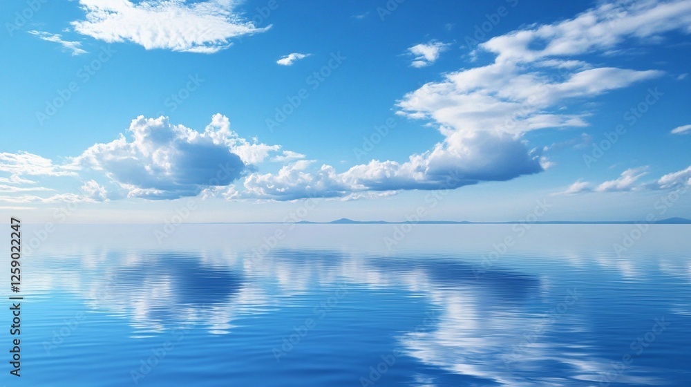Calm sea reflecting a blue sky with white clouds on its surface Calm sea reflecting a blue sky with white clouds on its surface