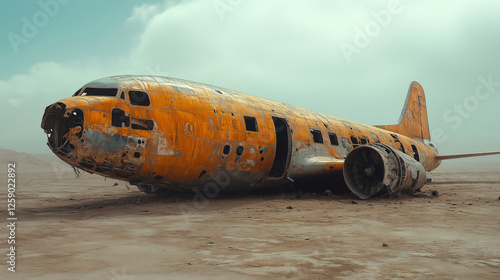 Wallpaper Mural Abandoned aircraft resting in desert landscape with weathered orange exterior, vintage transport against stark environment. Concept of forgotten history Torontodigital.ca