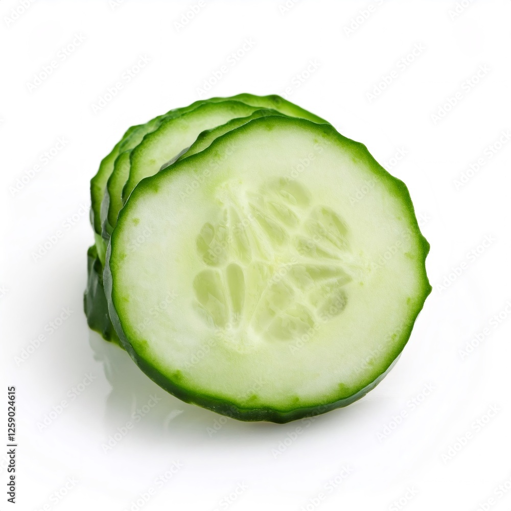 Sliced cucumber rounds showcasing freshness and vibrant green color Sliced cucumber rounds showcasing freshness and vibrant green color