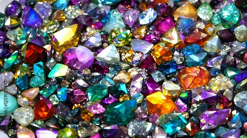 A background completely filled with colorful gemstones and crystals, packed closely together to create a sparkling, luxurious surface.