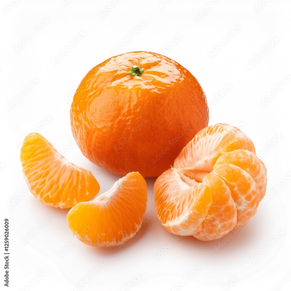 Fresh tangerine and segments isolated on a white background Fresh tangerine and segments isolated on a white background