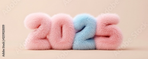 Fluffy 2025 numbers celebrating new year on pink background