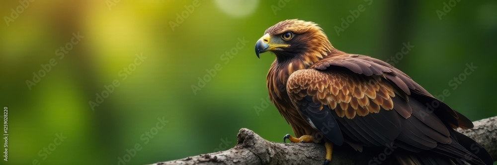 Golden eagle resting on a branch, intense gaze, eye, wing, focus Golden eagle resting on a branch, intense gaze, eye, wing, focus