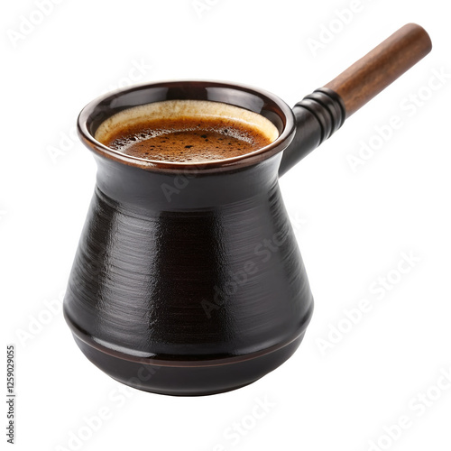 Traditional Turkish Coffee Cup with a Small Cezve Pot: Perfect for Cultural Photography, Cafe Branding, and Authentic Middle Eastern Design Projects. photo