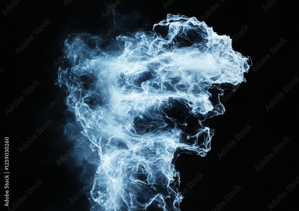 Abstract blue smoke swirl, dark background, design element Abstract blue smoke swirl, dark background, design element
