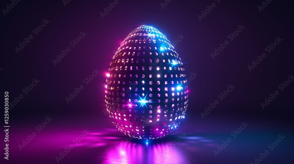 A digital egg with a sleek design and glowing matrix-like lights emits a futuristic cyberpunk glow, blending technology and art. AI generated.