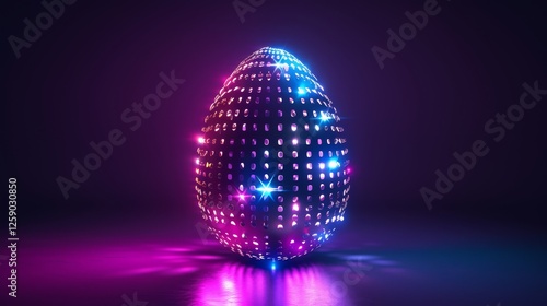 Obraz na płótnie A digital egg with a sleek design and glowing matrix-like lights emits a futuristic cyberpunk glow, blending technology and art. AI generated. w salonie