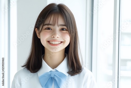 Smiling schoolgirl portrait indoors photo