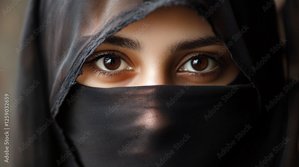 Young muslim woman wearing niqab looking at camera Young muslim woman wearing niqab looking at camera