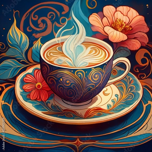 GeneratedA cup of hot coffee, a flower and a thought image