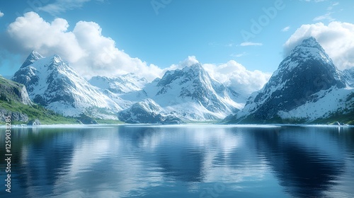 Wallpaper Mural Serene snow-capped mountains reflect in calm lake, sunny day Torontodigital.ca