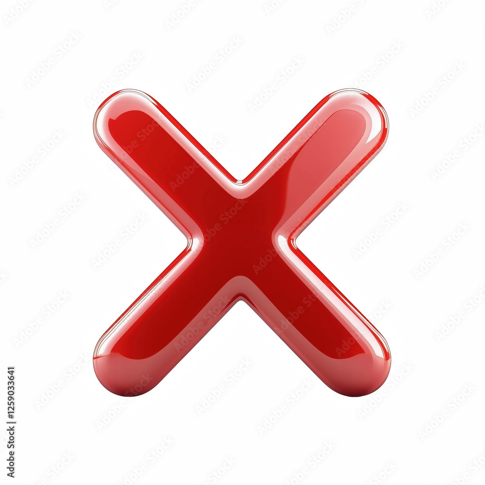 Realistic red 3D glossy X symbol for error or cancel, isolated on transparent background. Generative Ai. Realistic red 3D glossy X symbol for error or cancel, isolated on transparent background. Generative Ai.