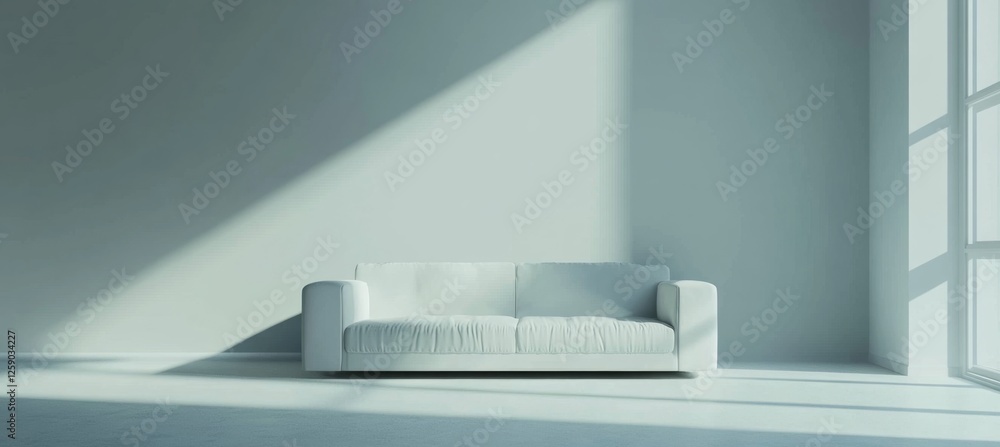 White sofa in sunlit minimalist room White sofa in sunlit minimalist room