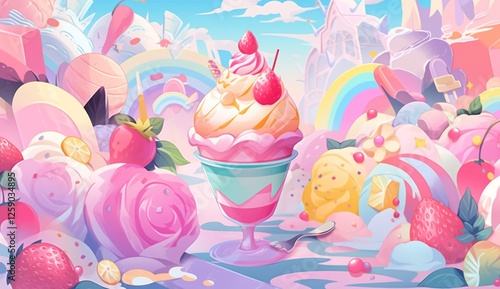 Surreal Ice Cream Fantasy with Psychedelic Colors, Petcore, Sovietwave, and Dreamy Spacecore Aesthetic. photo