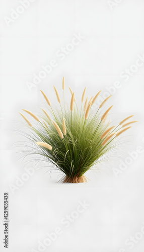 3d illustration of set pennisetum alopecuroides bush isolated on transparent background, dramatic. with white shades photo