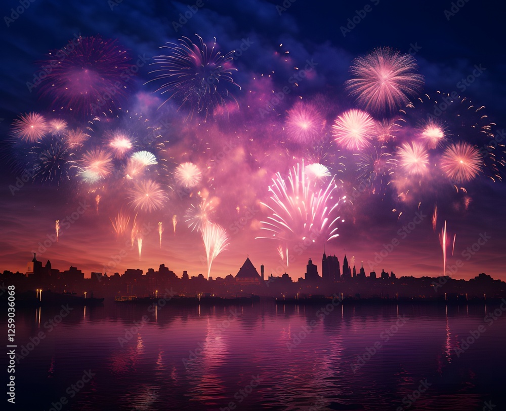 Fototapeta premium fireworks over the river ai generative