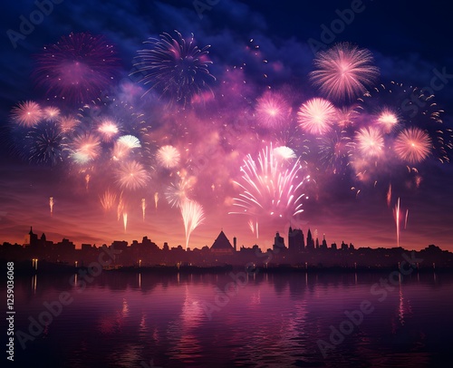 fireworks over the river ai generative