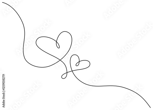 Minimalistic line art drawing of two hearts isolated on white background