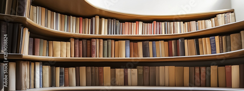 Abstract curved bookshelves in library, sparse image