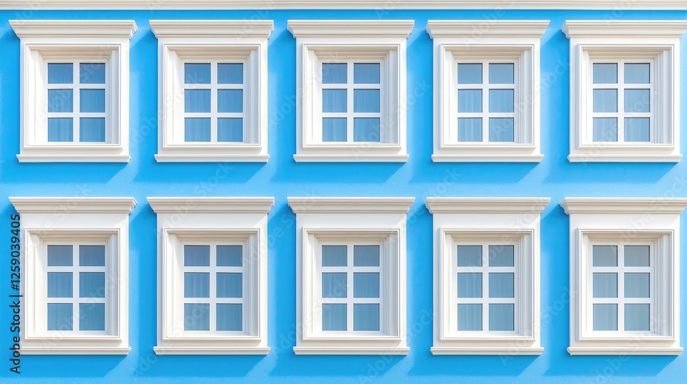 Blue building facade, windows, sunlight, urban, design Blue building facade, windows, sunlight, urban, design