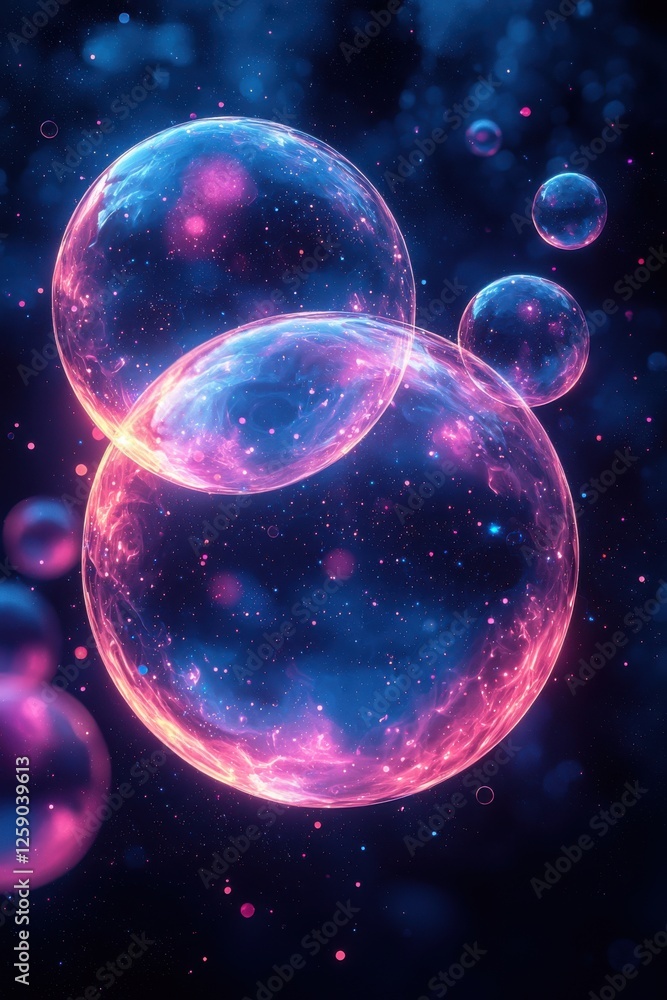 Colorful glowing bubbles in a dark cosmic background create a mesmerizing visual experience for viewers Colorful glowing bubbles in a dark cosmic background create a mesmerizing visual experience for viewers