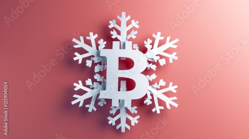 Obraz na płótnie A stylized Bitcoin logo integrated into a white snowflake, set against a warm red background. This conceptual design represents cryptocurrency in a winter or holiday theme. AI generated. w salonie